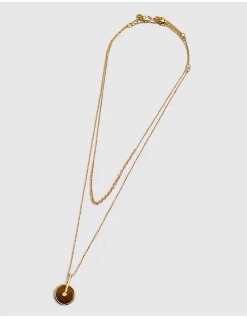 Madewell Two-Pack Stone Inlay Coin Necklace Set Tigers Eye NEW - Picture 2 of 2